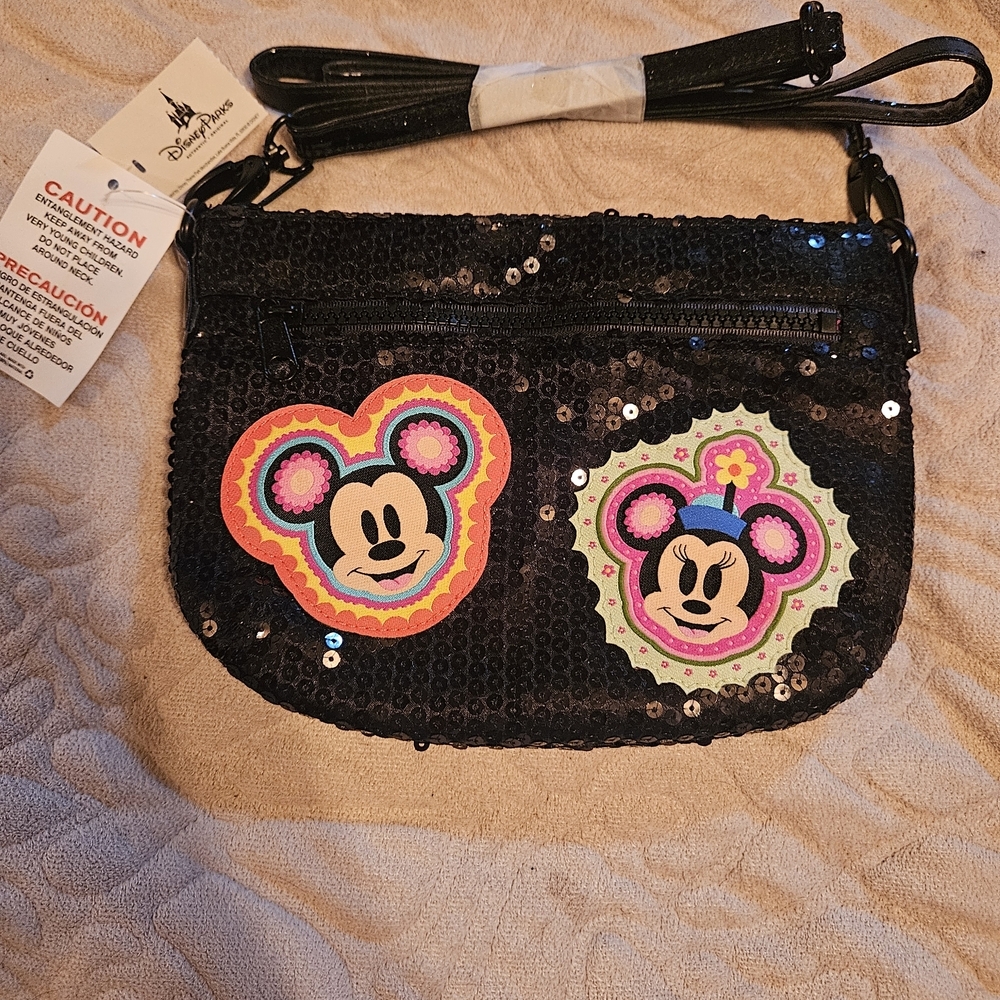 Disney Black Sequin Crossbody Bag with Mickey and Minnie - Picture 3 of 4